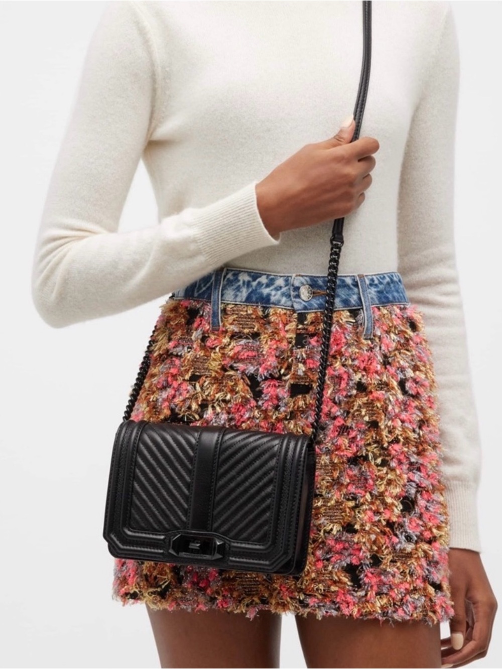 Rebecca Minkoff Chevron Quilted Love Black Crossbody Bag
